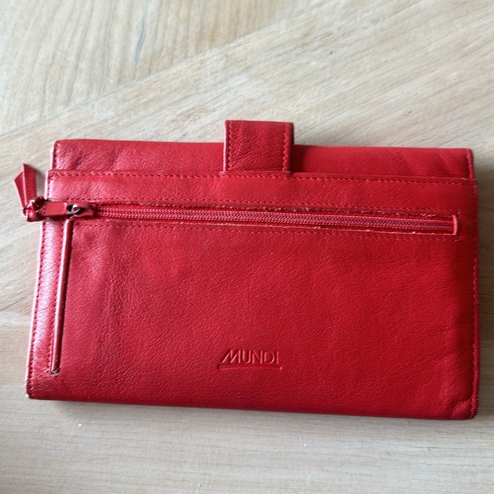 Vintage Mundi red Nappa cowhide leather wallet